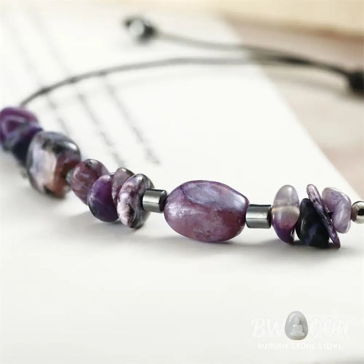 Buddha Stones Live In The Moment Charoite Hematite Powerful Bracelet - BWOOOH - Live In The Moment(Wrist Circumference