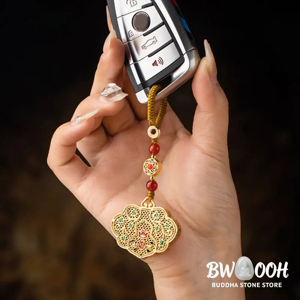 Buddha Stones Lock of Good Wishes Fu Character Luck Blessing Key Chain - Lock of Good Wishes - Key Chain