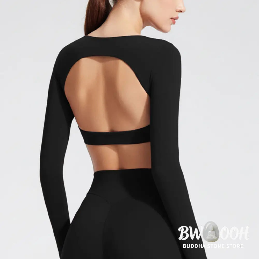 Buddha Stones Long Sleeve Backless Bra Sports Fitness Yoga Women&