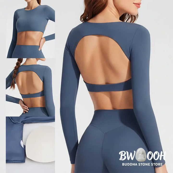 Buddha Stones Long Sleeve Backless Bra Sports Fitness Yoga Women&