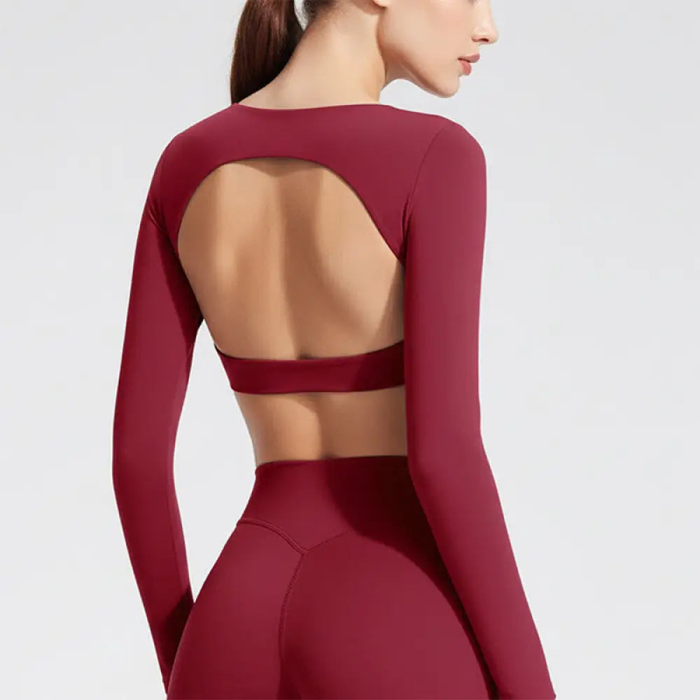 Buddha Stones Long Sleeve Backless Bra Sports Fitness Yoga Women&