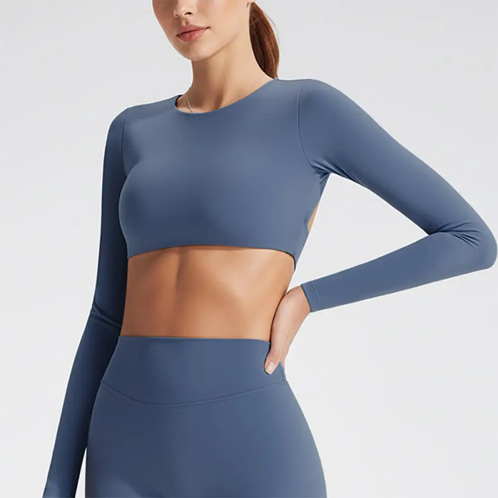 Buddha Stones Long Sleeve Backless Bra Sports Fitness Yoga Women&