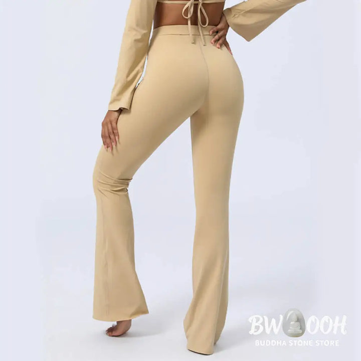 BWOOOH lotus print yoga pants - Long Sleeve Backless Strap Top Bra Flare