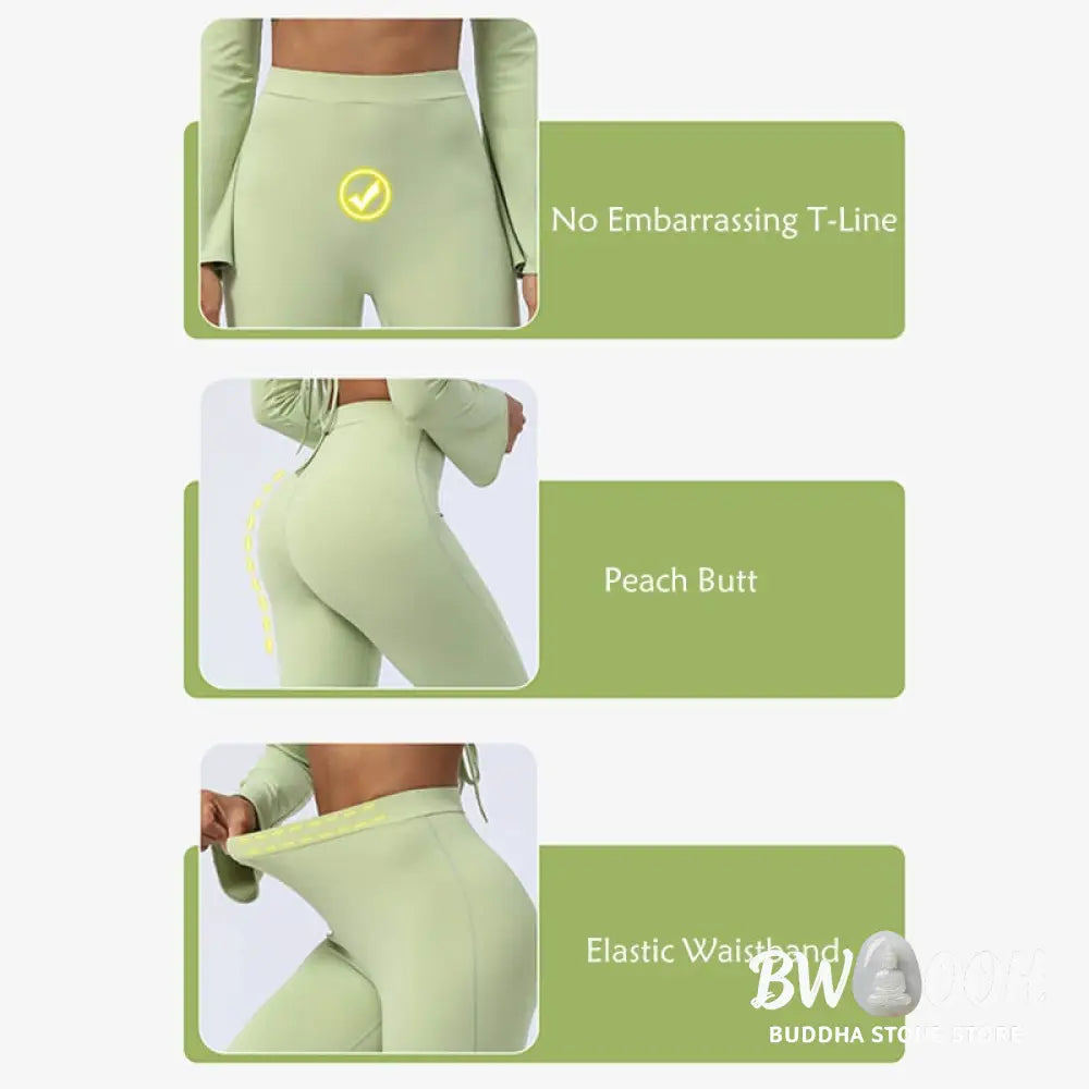 BWOOOH lotus print yoga pants - Long Sleeve Backless Strap Top Bra Flare