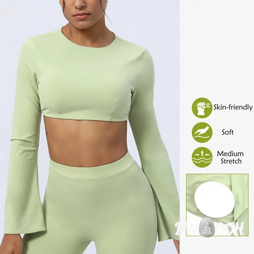 BWOOOH lotus print yoga pants - Long Sleeve Backless Strap Top Bra Flare