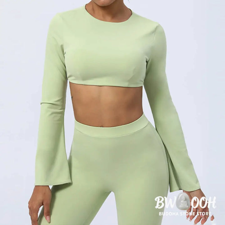 BWOOOH lotus print yoga pants - Long Sleeve Backless Strap Top Bra Flare