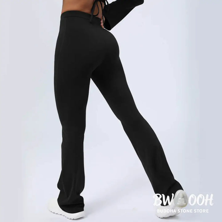 BWOOOH lotus print yoga pants - Long Sleeve Backless Strap Top Bra Flare