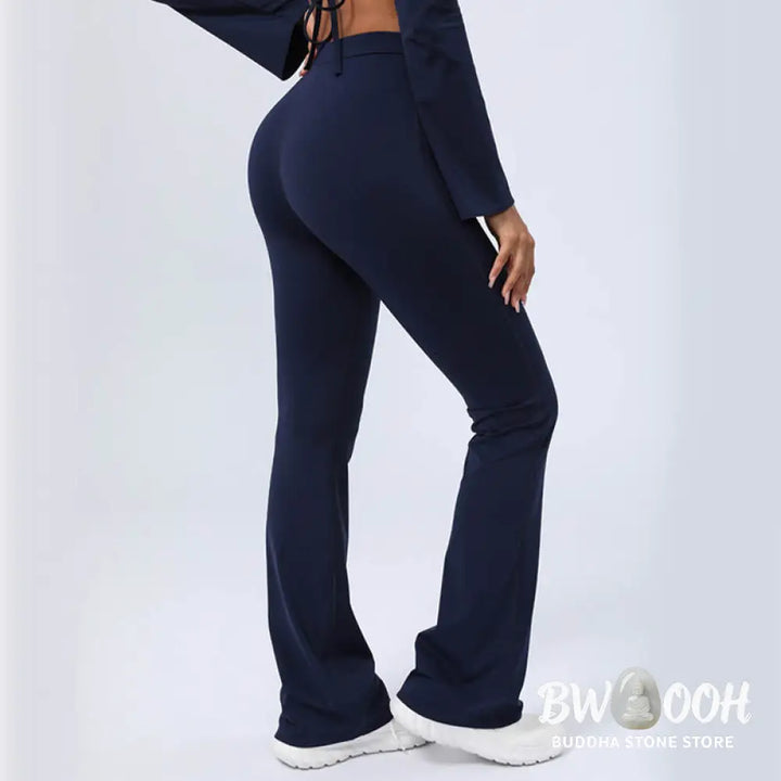 BWOOOH lotus print yoga pants - Long Sleeve Backless Strap Top Bra Flare