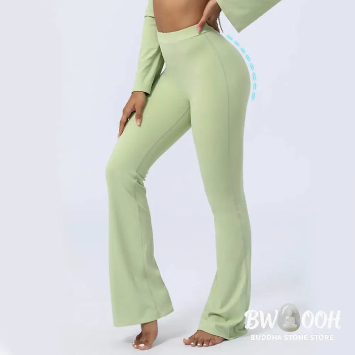 BWOOOH lotus print yoga pants - Long Sleeve Backless Strap Top Bra Flare