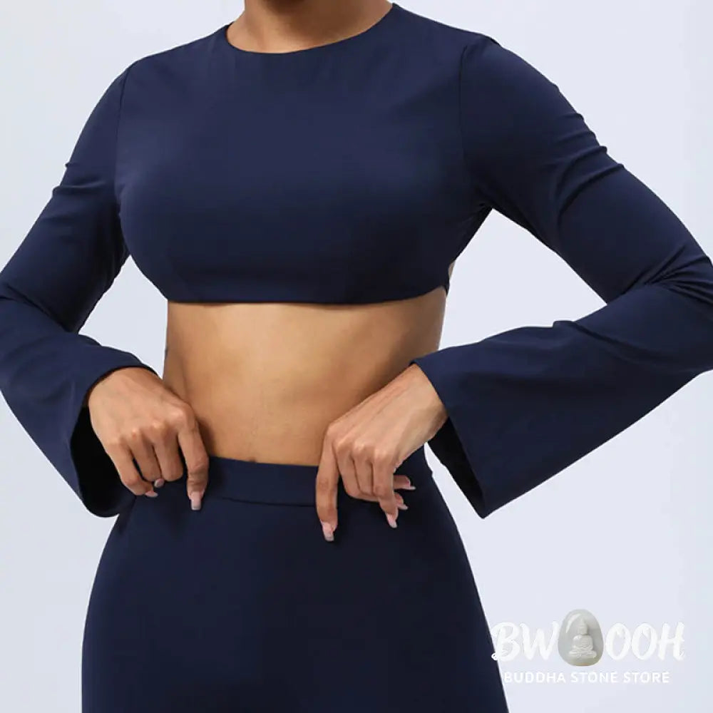 BWOOOH lotus print yoga pants - Long Sleeve Backless Strap Top Bra Flare