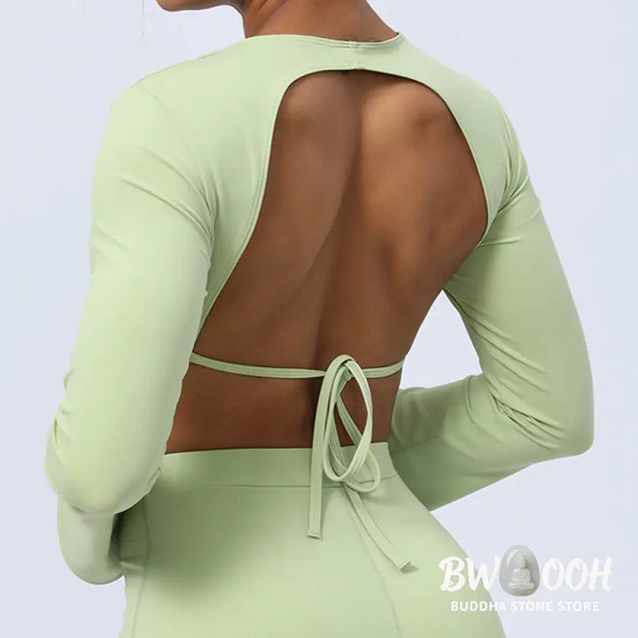 BWOOOH lotus print yoga pants - Long Sleeve Backless Strap Top Bra Flare