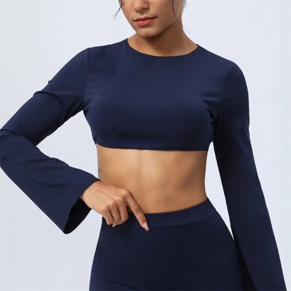 BWOOOH lotus print yoga pants - Long Sleeve Backless Strap Top Bra Flare