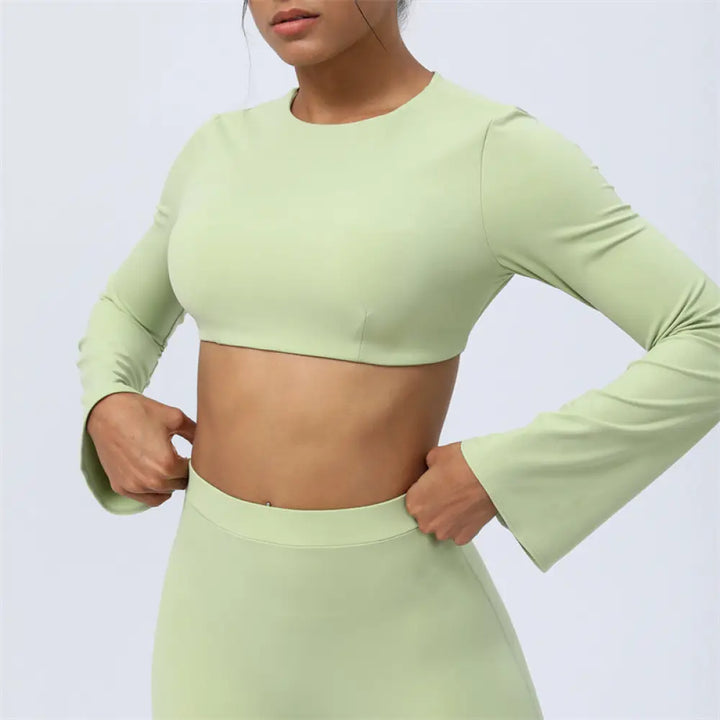 BWOOOH lotus print yoga pants - Long Sleeve Backless Strap Top Bra Flare