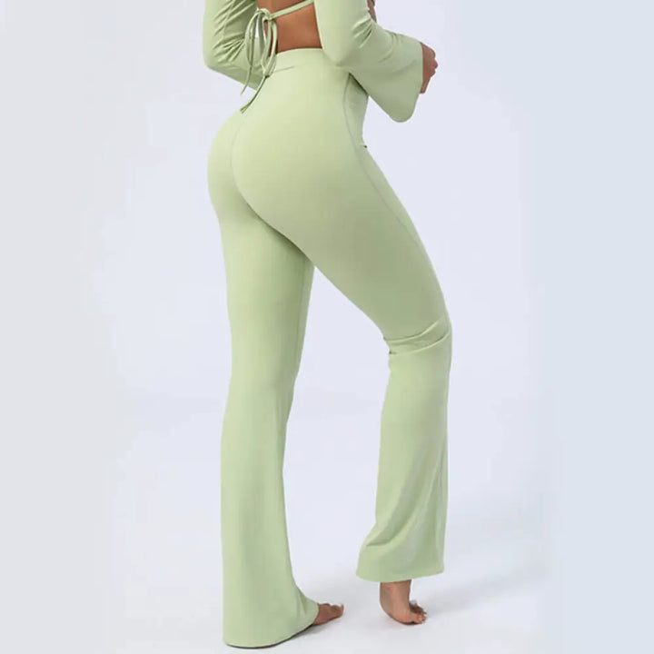 BWOOOH lotus print yoga pants - Long Sleeve Backless Strap Top Bra Flare