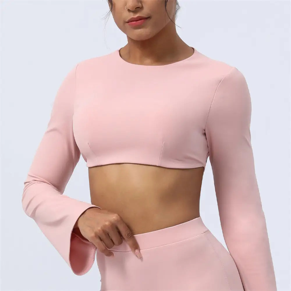 BWOOOH lotus print yoga pants - Long Sleeve Backless Strap Top Bra Flare