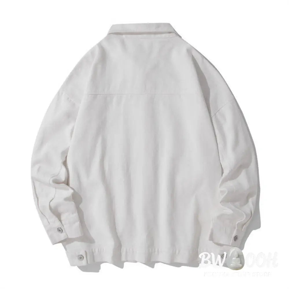 Buddha Stones Long Sleeve Button Stand Collar Design Men’s Cotton Jacket Shirt With Pockets - Men’s Jacket