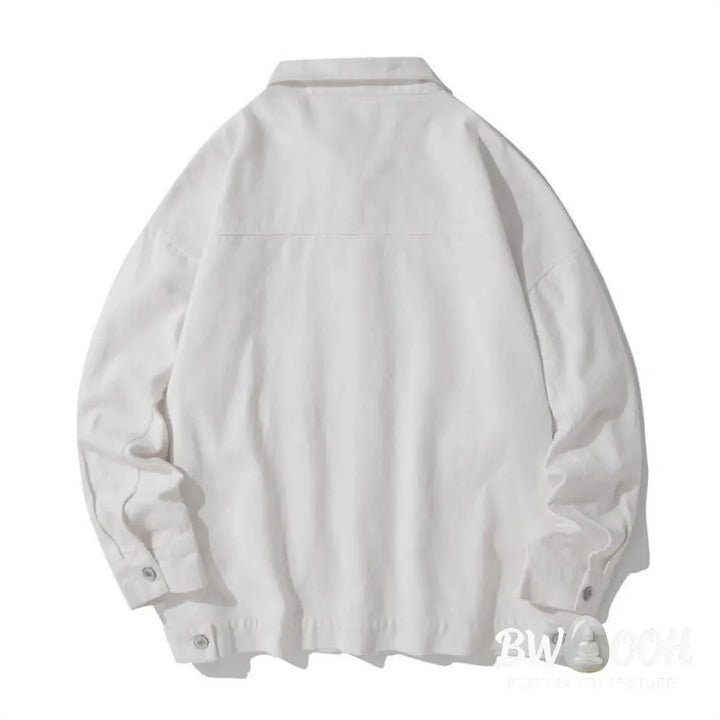Buddha Stones Long Sleeve Button Stand Collar Design Men’s Cotton Jacket Shirt With Pockets - Men’s Jacket