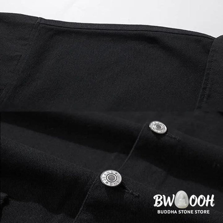 Buddha Stones Long Sleeve Button Stand Collar Design Men’s Cotton Jacket Shirt With Pockets - Men’s Jacket