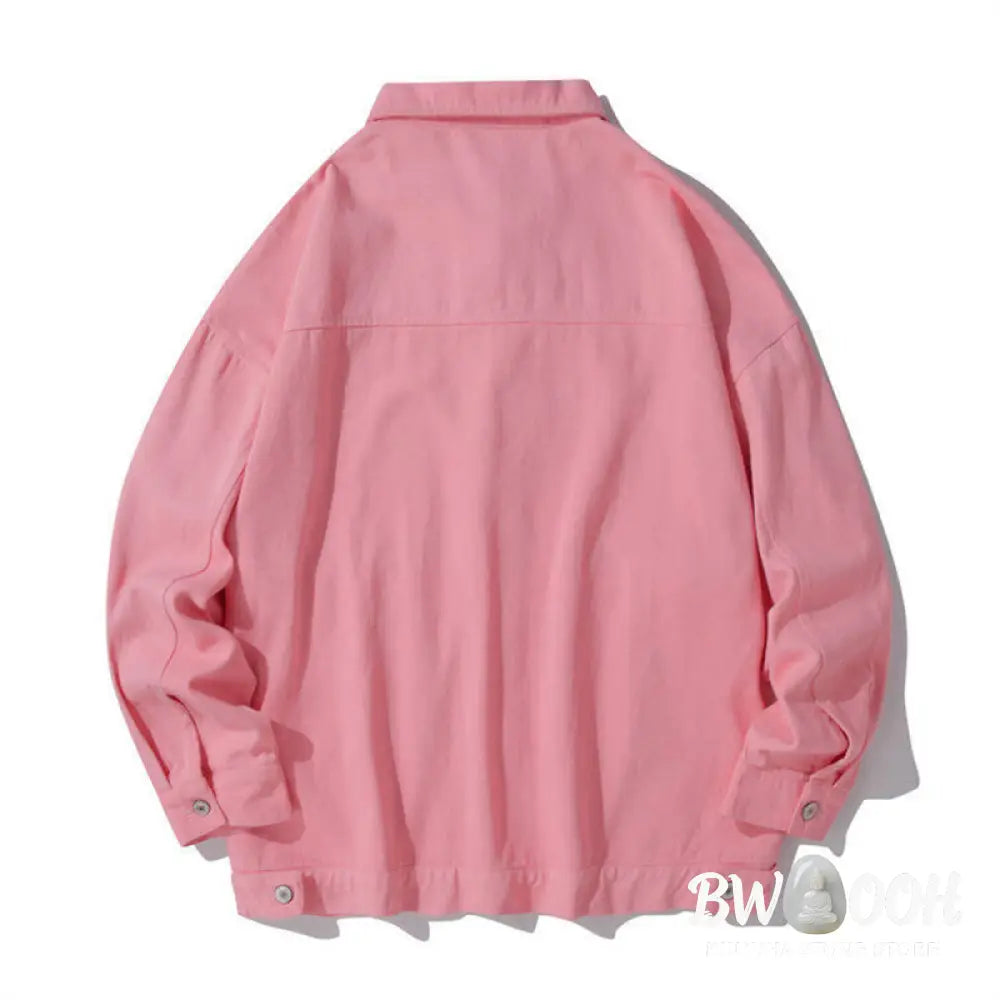 Buddha Stones Long Sleeve Button Stand Collar Design Men’s Cotton Jacket Shirt With Pockets - Men’s Jacket