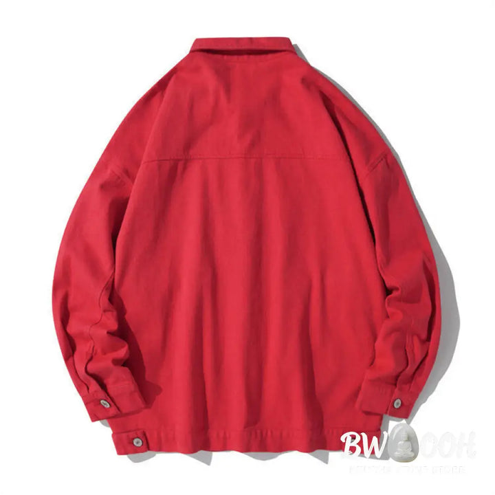 Buddha Stones Long Sleeve Button Stand Collar Design Men’s Cotton Jacket Shirt With Pockets - Men’s Jacket