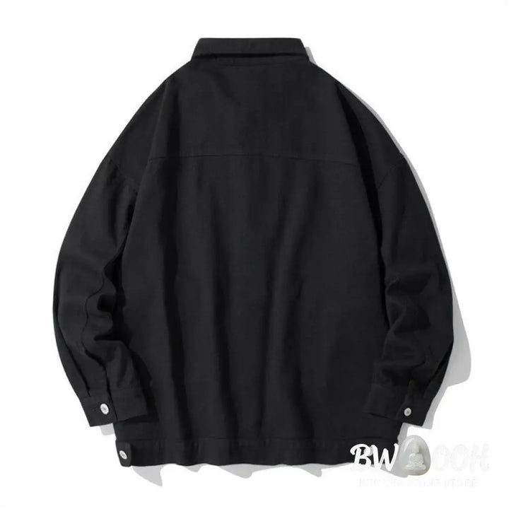 Buddha Stones Long Sleeve Button Stand Collar Design Men’s Cotton Jacket Shirt With Pockets - Men’s Jacket