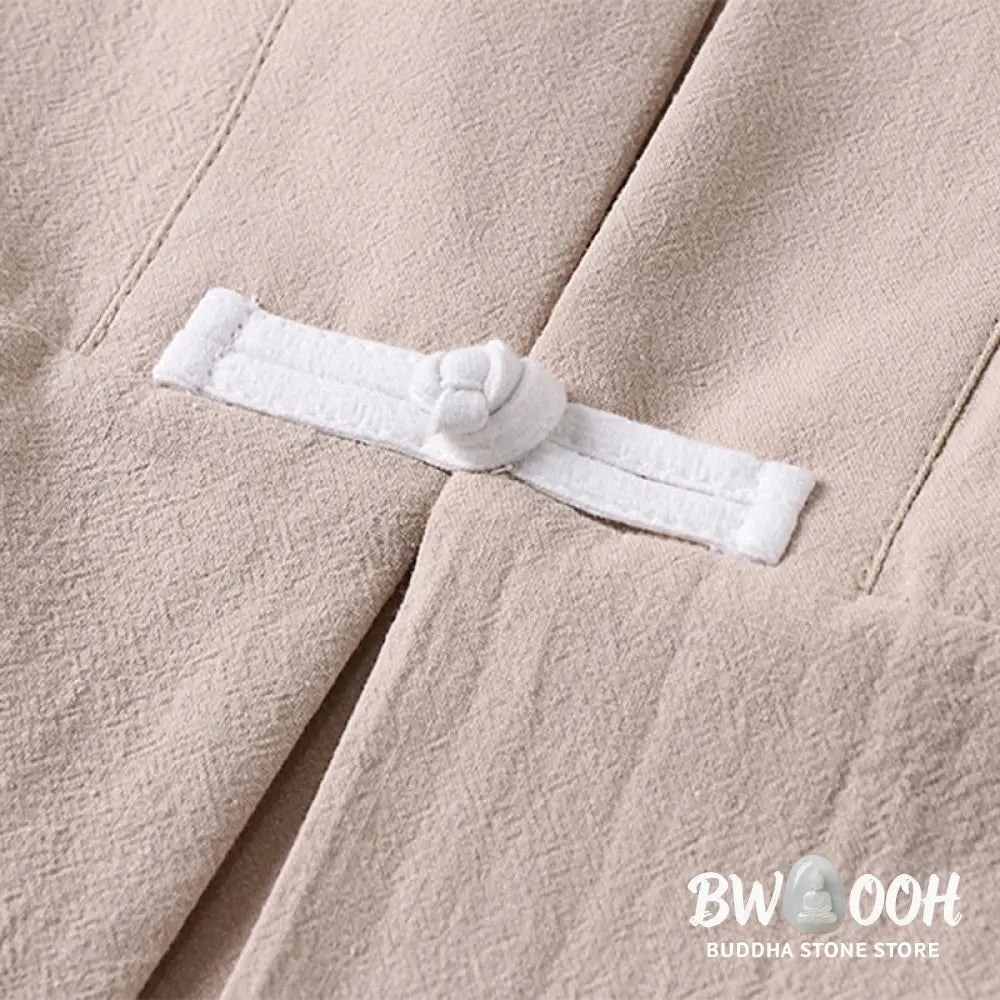 Buddha Stones Long Sleeve Buttons Design Men’s Open Front Cotton Linen Jacket Kimono With Pockets - Men’s Kimono