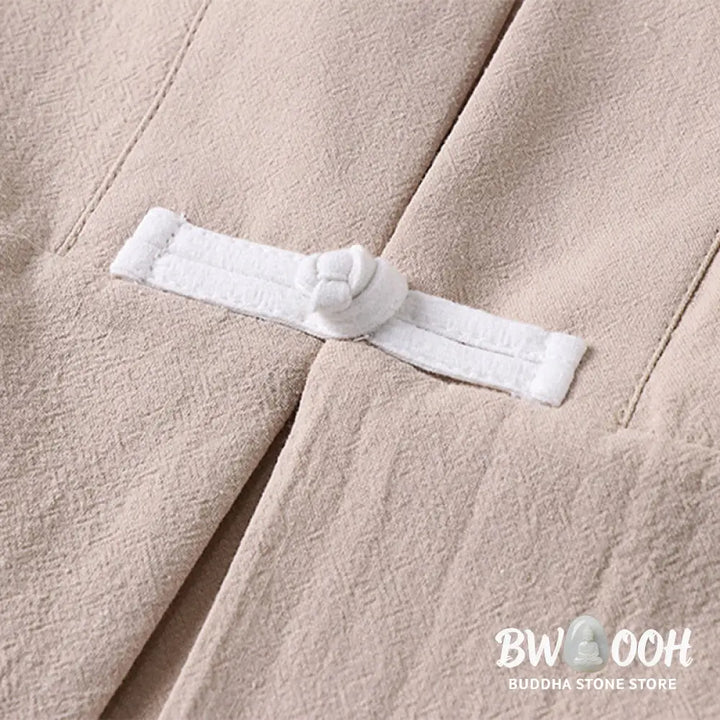 Buddha Stones Long Sleeve Buttons Design Men’s Open Front Cotton Linen Jacket Kimono With Pockets - Men’s Kimono