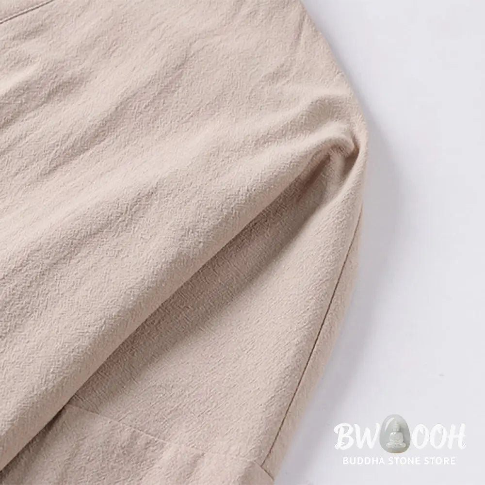 Buddha Stones Long Sleeve Buttons Design Men’s Open Front Cotton Linen Jacket Kimono With Pockets - Men’s Kimono