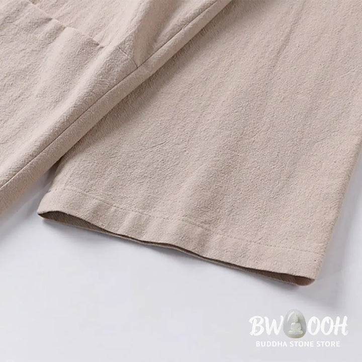 Buddha Stones Long Sleeve Buttons Design Men’s Open Front Cotton Linen Jacket Kimono With Pockets - Men’s Kimono