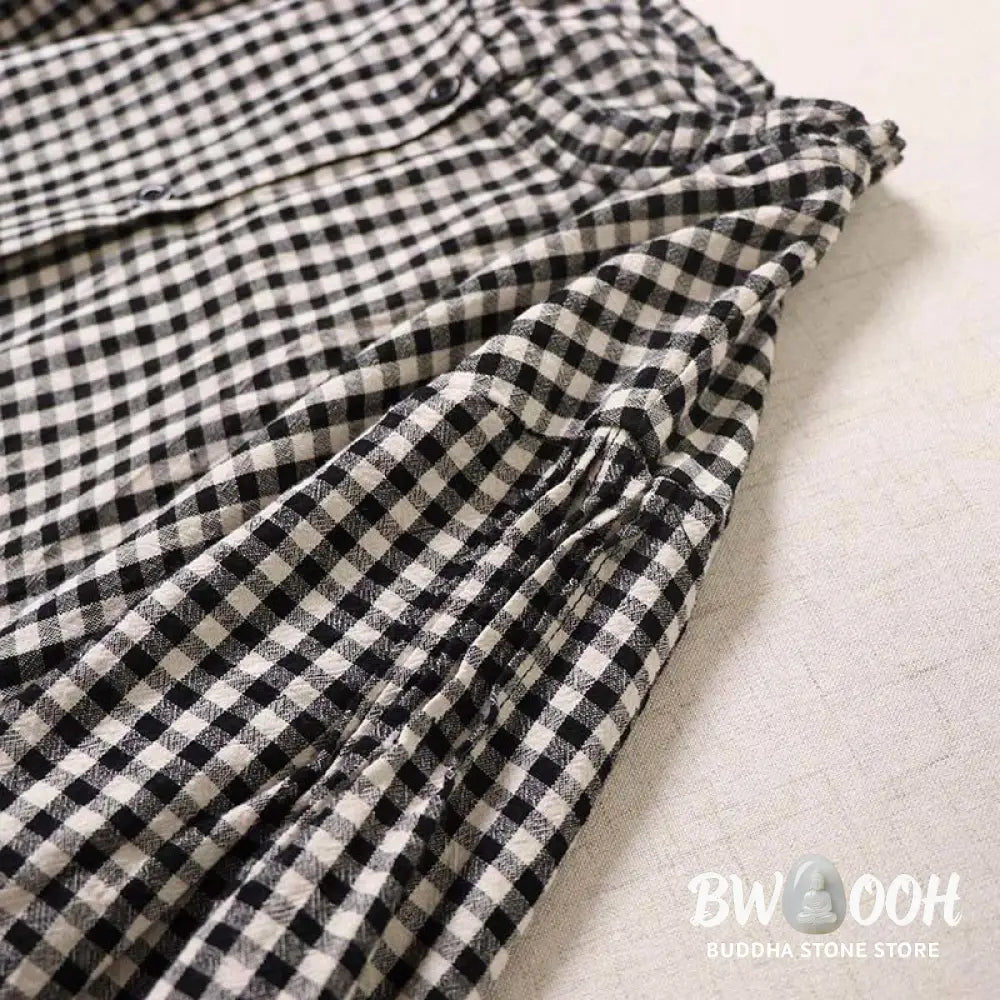 Buddha Stones Long Sleeve Plaid Simple Buttons Ruffled Design Midi Dress With Pockets - Midi Dress