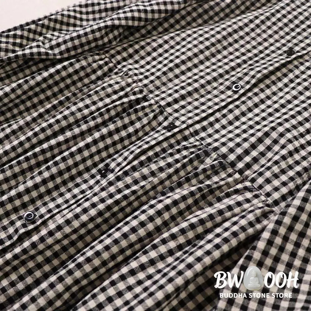 Buddha Stones Long Sleeve Plaid Simple Buttons Ruffled Design Midi Dress With Pockets - Midi Dress