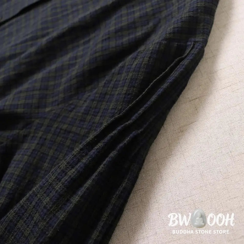 Buddha Stones Long Sleeve Plaid Simple Buttons Ruffled Design Midi Dress With Pockets - Midi Dress