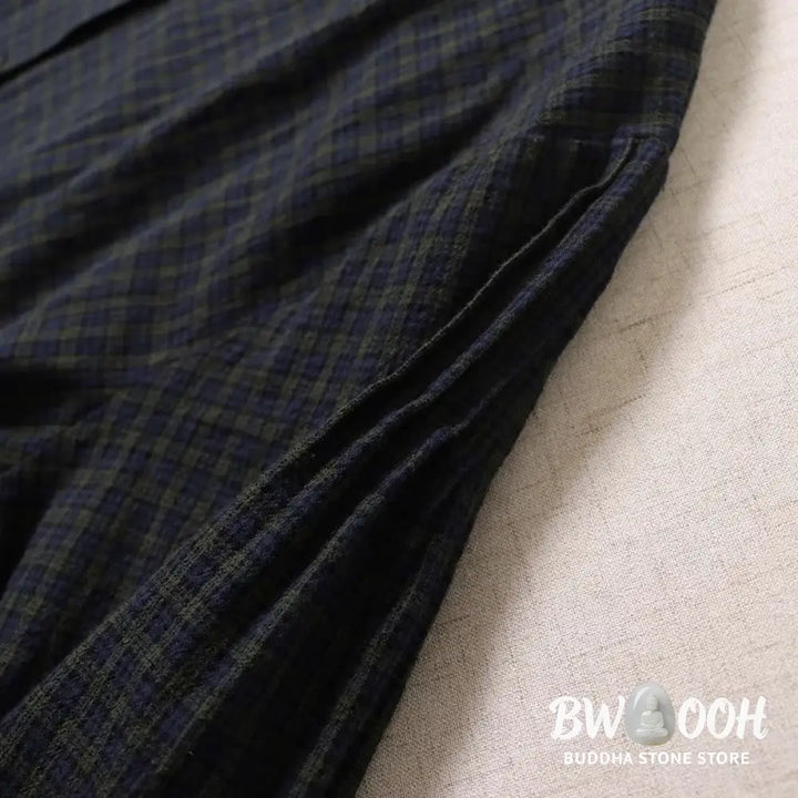 Buddha Stones Long Sleeve Plaid Simple Buttons Ruffled Design Midi Dress With Pockets - Midi Dress