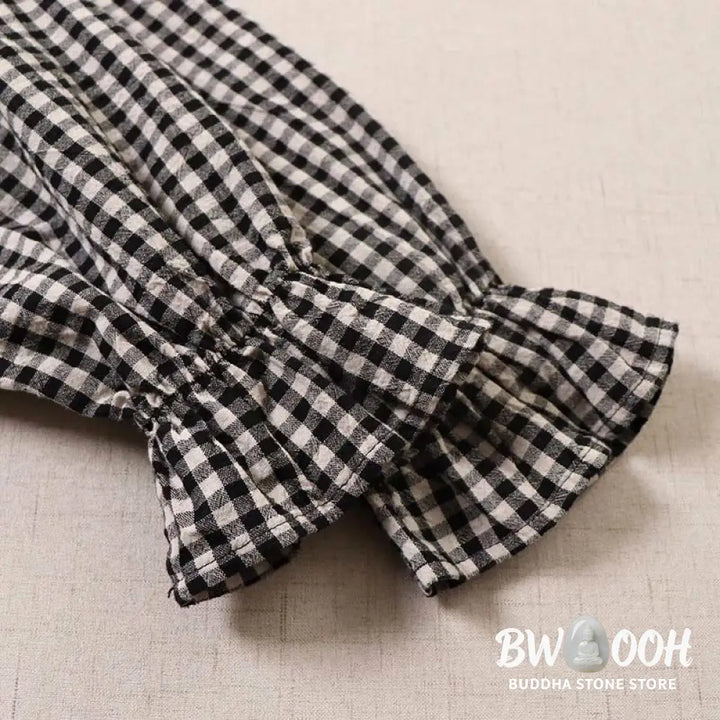 Buddha Stones Long Sleeve Plaid Simple Buttons Ruffled Design Midi Dress With Pockets - Midi Dress