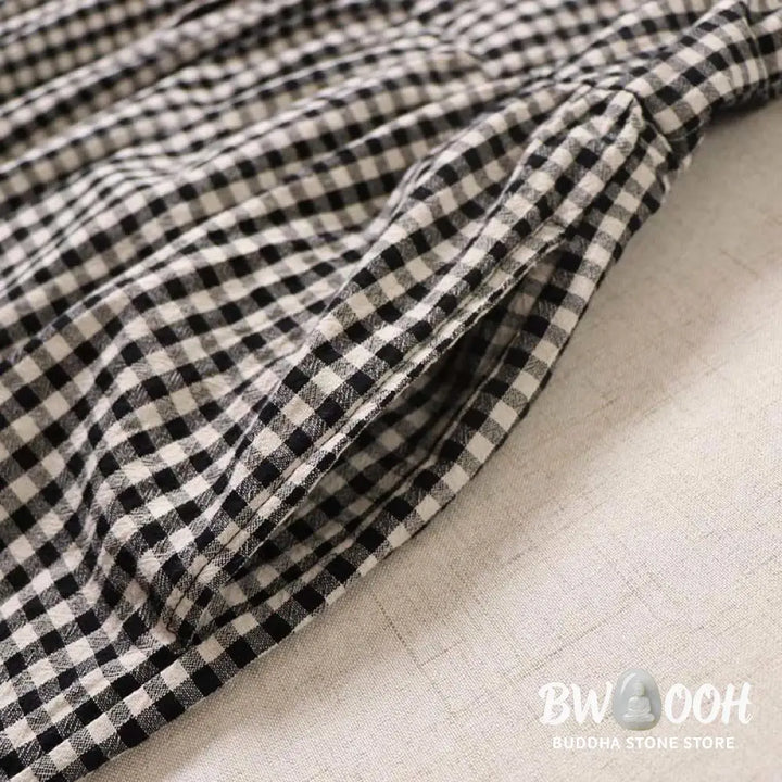 Buddha Stones Long Sleeve Plaid Simple Buttons Ruffled Design Midi Dress With Pockets - Midi Dress