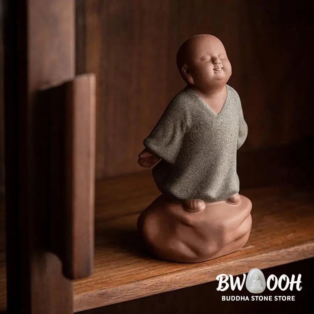 BWOOOH handcrafted Buddha statue - Looking Up Resting Monk Ceramic Sta