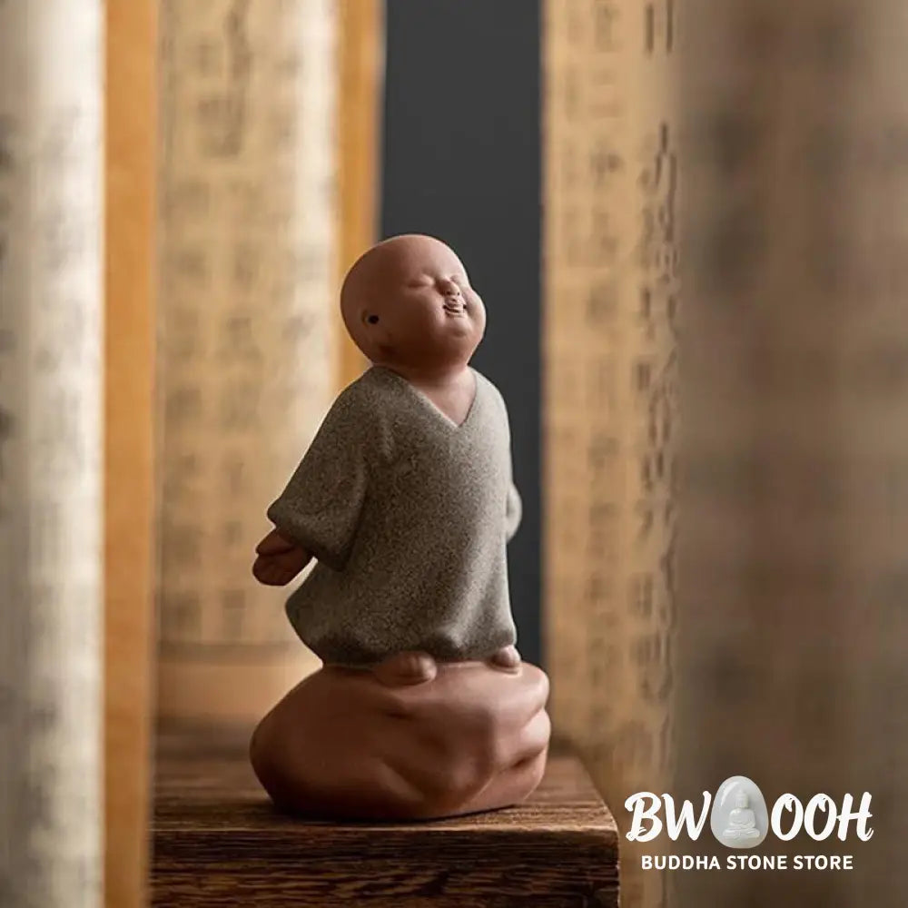BWOOOH handcrafted Buddha statue - Looking Up Resting Monk Ceramic Sta