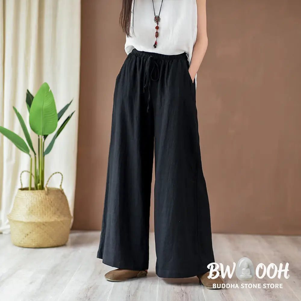BWOOOH printed wide-leg yoga pants - Loose Cotton Linen Drawstring Wide Leg P