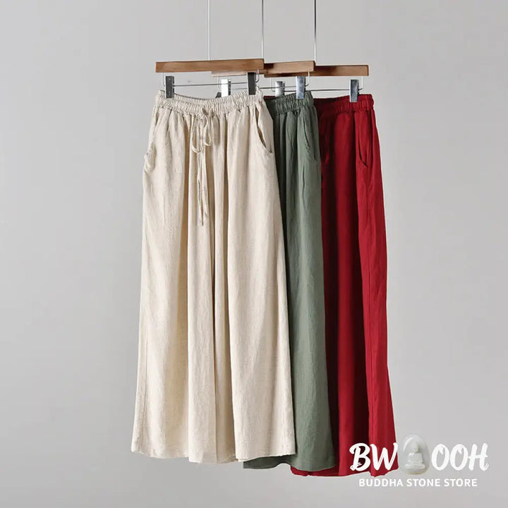 BWOOOH printed wide-leg yoga pants - Loose Cotton Linen Drawstring Wide Leg P