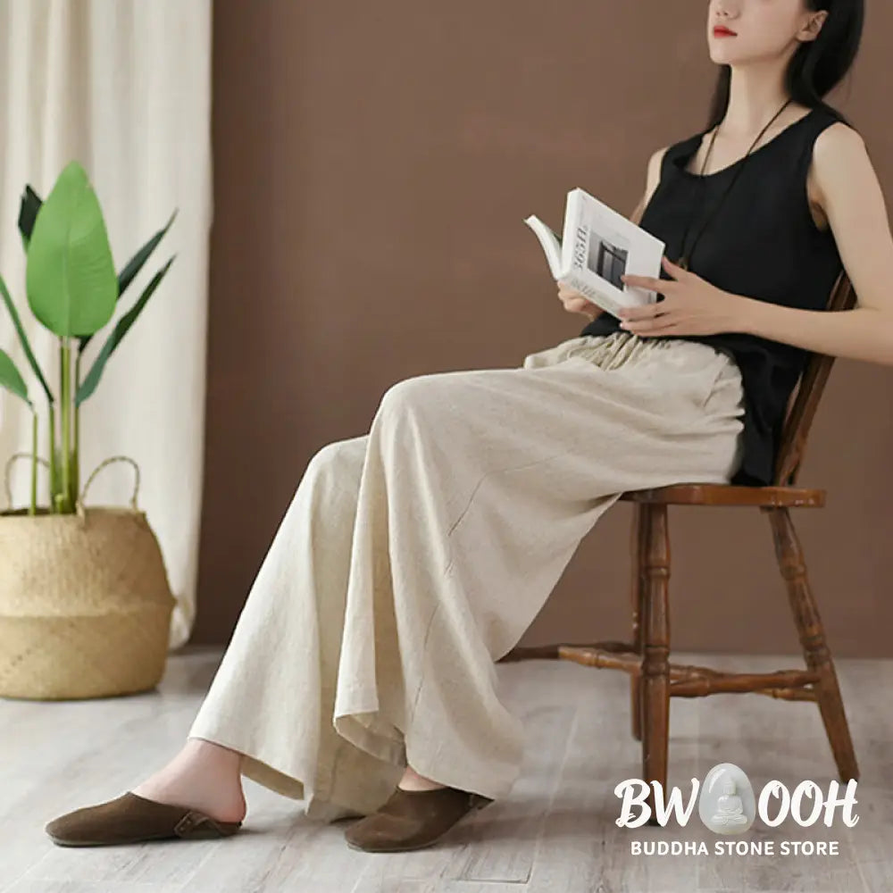 BWOOOH printed wide-leg yoga pants - Loose Cotton Linen Drawstring Wide Leg P
