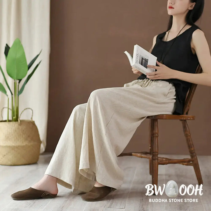 BWOOOH printed wide-leg yoga pants - Loose Cotton Linen Drawstring Wide Leg P