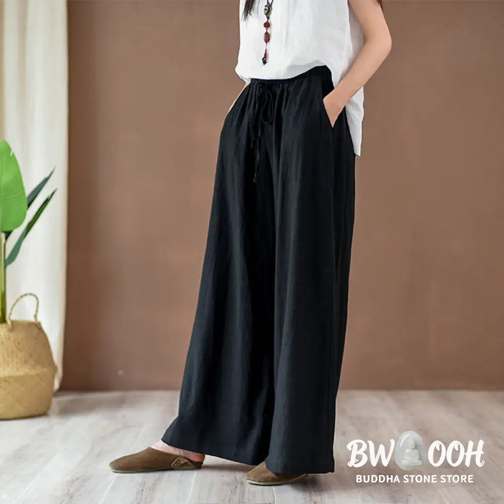 BWOOOH printed wide-leg yoga pants - Loose Cotton Linen Drawstring Wide Leg P