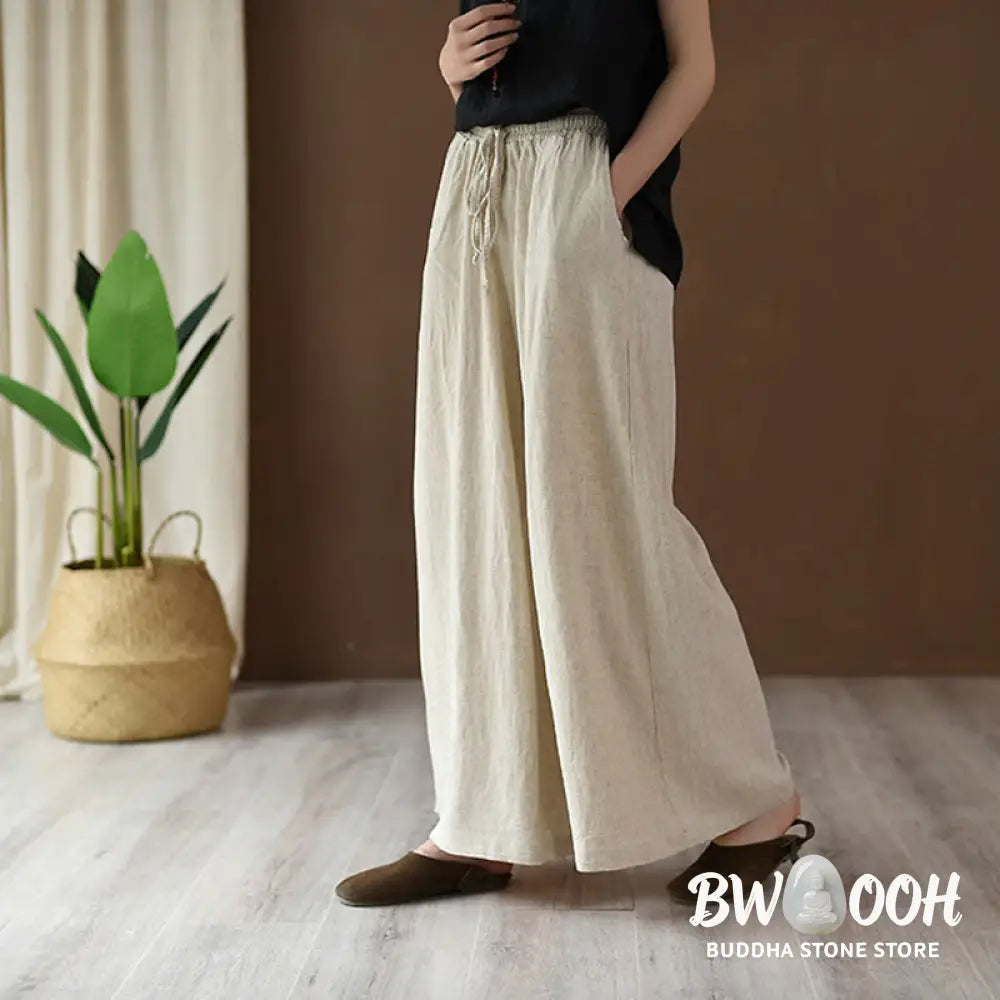 BWOOOH printed wide-leg yoga pants - Loose Cotton Linen Drawstring Wide Leg P