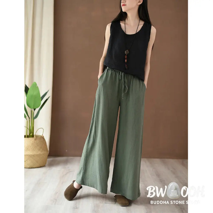 BWOOOH printed wide-leg yoga pants - Loose Cotton Linen Drawstring Wide Leg P