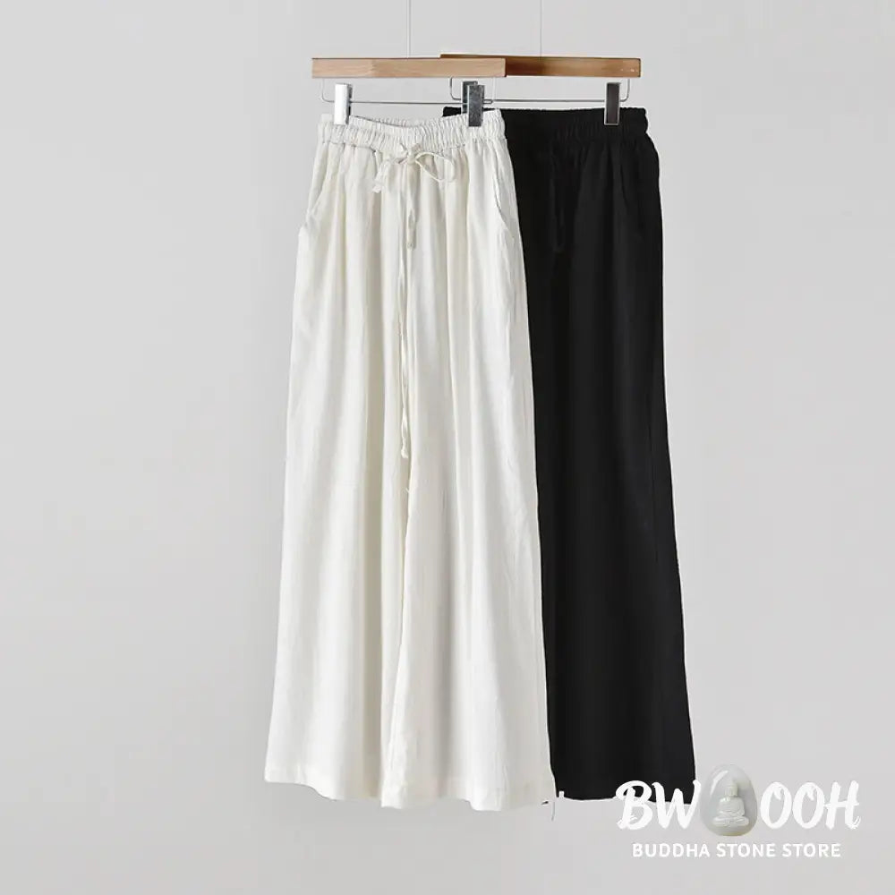 BWOOOH printed wide-leg yoga pants - Loose Cotton Linen Drawstring Wide Leg P