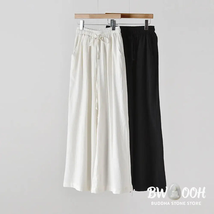 BWOOOH printed wide-leg yoga pants - Loose Cotton Linen Drawstring Wide Leg P