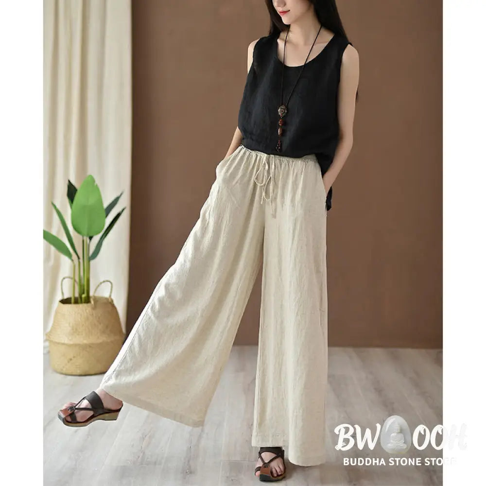 BWOOOH printed wide-leg yoga pants - Loose Cotton Linen Drawstring Wide Leg P