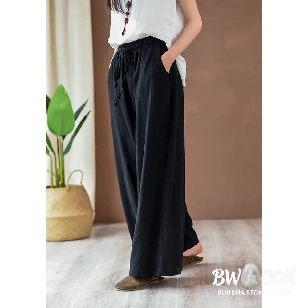 BWOOOH printed wide-leg yoga pants - Loose Cotton Linen Drawstring Wide Leg P