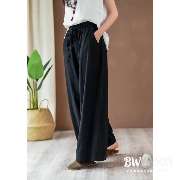 BWOOOH printed wide-leg yoga pants - Loose Cotton Linen Drawstring Wide Leg P
