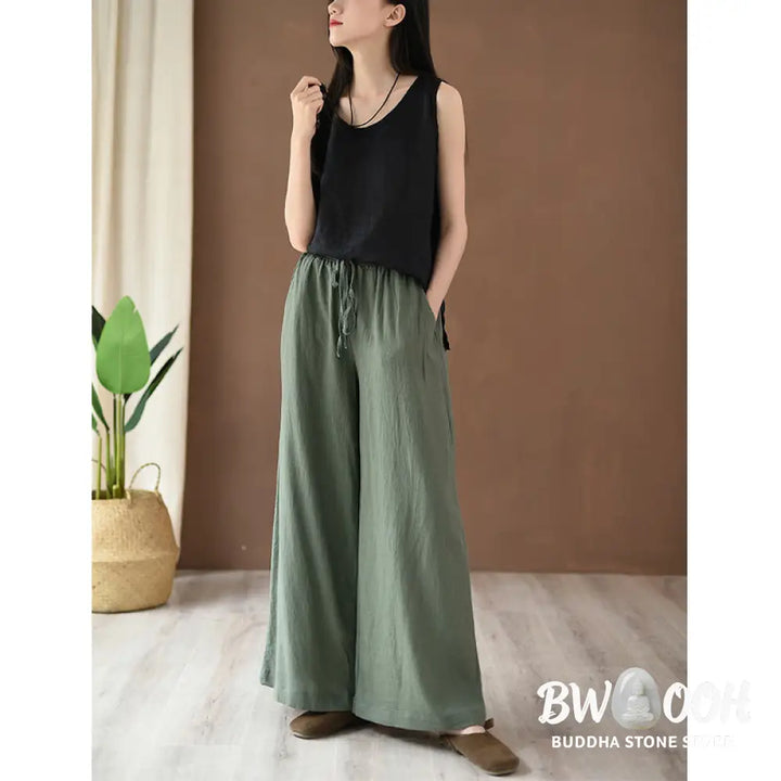 BWOOOH printed wide-leg yoga pants - Loose Cotton Linen Drawstring Wide Leg P